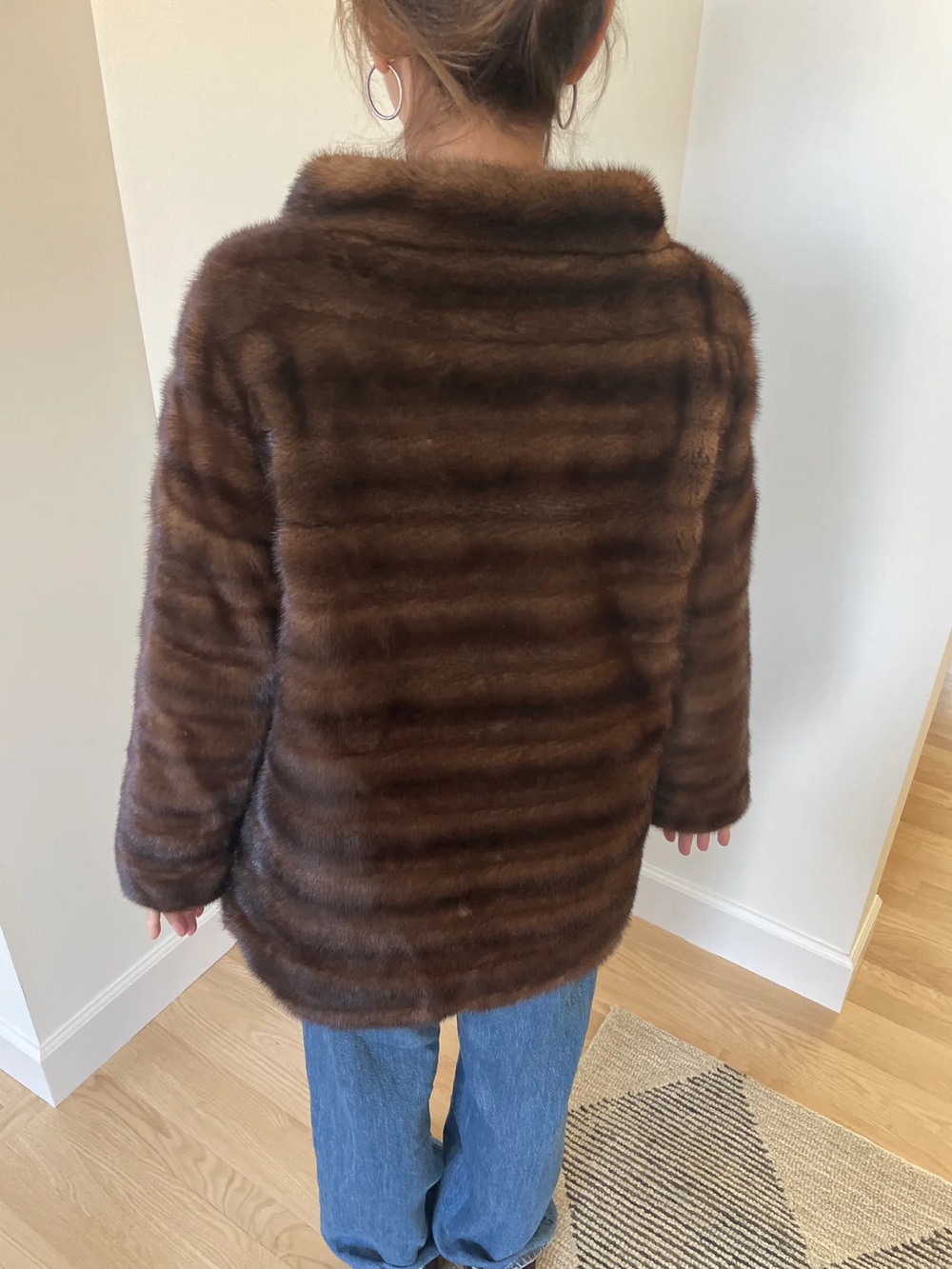 Vintage Anne Dee Goldin Brown Mink Fur Pullover Jacket | Funnel Neck Size M/L - Picture 6 of 13